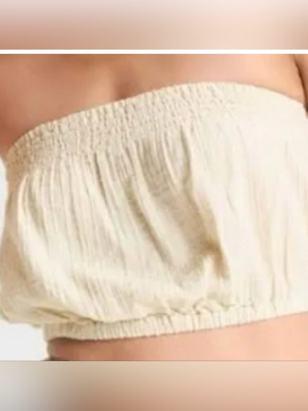 Smocked strapless tube top Crinkle Gauze Tube Top tan/beige Size: Small - Picture 2 of 9